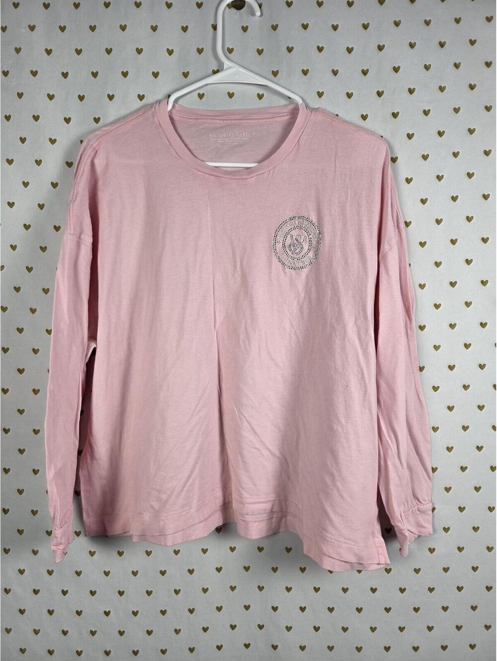 Victorias Secret BLING long sleeve Tee shirt Logo Studded Rhinestone LARGE